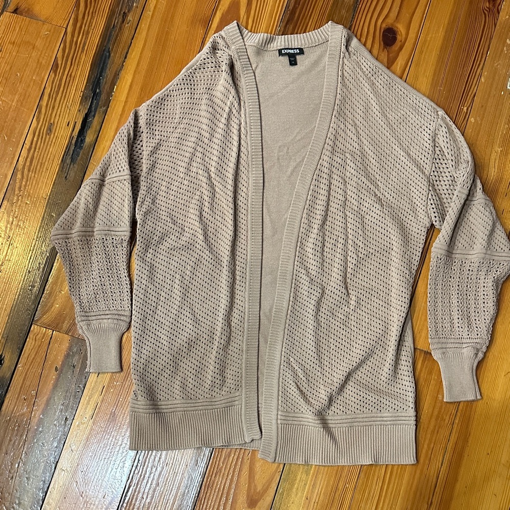 Express Taupe Open-Front Cardigan